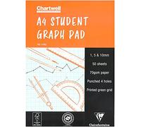 Lot de 10 Bloc de 50 feuilles de papier millimétré Chartwell A4 70 g/m², réglure 1, 5, 10 mm
