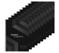 Lot de 10 bloc-notes mixtes DUO pour étudiants, noirs, format A4, 40/40, quadrillé/ligné, papier volume 80 g, perforé et perforé, reliure à spirale blanche, avec bord correcteur, bloc-notes (10 pièces