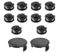 Lot de 10 bobines de débroussailleuse avec 2 capuchons de protection pour Bosch Easy GrassCut 18-230 - Noir - 7,5 x 7,4 cm