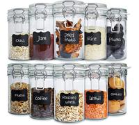 Creative Home Lot de 10 Bocaux en Verre 500ml | Bocal en Verre avec Couvercle Hermétique | Boite conservation alimentaire | Boite Rangement Cuisine | Pot a epices | Inclus des étiquettes et une craie