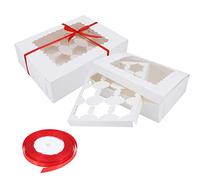 Lot de 10 boîtes à cupcakes avec 4/6 inserts amovibles, boîtes à cupcakes blanches avec fenêtre pour muffins, beignets, macarons (12 inserts)