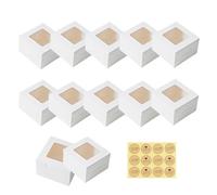Lot de 10 boîtes à cupcakes individuelles en papier avec 12 autocollants Love Windows pour desserts, pâtisseries, cookies, petits gâteaux, bonbons, tartes et cadeaux