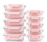 Lot de 10 boîtes à repas en verre avec couvercles hermétiques, passent au micro-ondes, au four, au congélateur et au lave-vaisselle