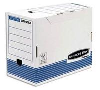 Lot de 10 boîtes archives dos 20cm SYSTEM, montage automatique, carton recyclé blanc/bleu G