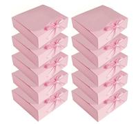 Lot de 10 boîtes cadeaux carrées avec couvercle et nœud en ruban - 24 x 24 x 6 cm - Assemblage facile - Boîtes de présentation en papier kraft pour fêtes, Noël, anniversaire, mariage