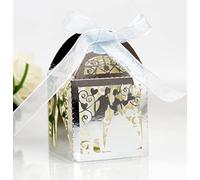 Lot de 10 boîtes cadeaux de mariage en papier - Boîtes à bonbons creuses - Avec ruban encreur - Pour mariage, anniversaire de mariage, fête, décoration de table - Argent B