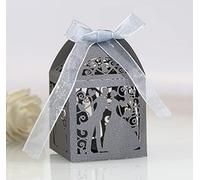 Lot de 10 boîtes cadeaux de mariage en papier - Boîtes à bonbons creuses - Avec ruban encreur - Pour mariage, anniversaire de mariage, fête, décoration de table - Gris