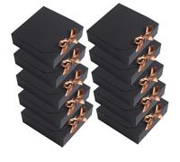 Lot de 10 boîtes cadeaux en papier kraft avec couvercle et nœud en ruban - 16,5 x 16,5 x 5 cm - Assemblage facile - Boîtes de présentation en papier kraft pour fêtes, Noël, anniversaire, mariage