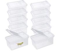 Lot de 10 boîtes d'alimentation transparentes en plastique pour reptiles, tortues, araignées, grenouilles, scorpions, serpents (11 x 7 x 5,5 cm)