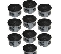Lot de 10 boîtes de jonction rondes anti-éclaboussures IP44 avec joints en caoutchouc et couvercle à clipser Noir 65 x 35 mm
