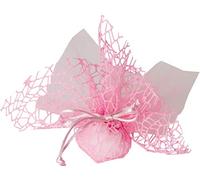 Lot de 10 bonbonnières à dragées Sachets en toile de polycoton + voile d’organdi + ruban auto-tirant Référence ck1768 rose