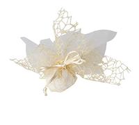 Lot de 10 bonbonnières à dragées Sachets en toile de polycoton + voile d’organdi + ruban auto-tirant Référence ck1768 crème
