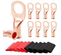 Lot de 10 bornes à cosse de 0,9 cm avec tube thermorétractable, connecteurs de câble de batterie en cuivre 8 AWG pour systèmes de panneaux solaires automobiles, marins,