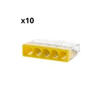 - Lot de 10 bornes S2273 - Connexion rapide - 5 conducteurs - fils rigides 2,5mm² - Transparent