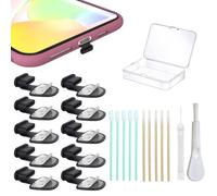 Lot de 10 bouchons anti-poussière USB C en silicone pour port de charge de type C pour Samsung iPhone 15, avec outils de nettoyage et boîte de rangement