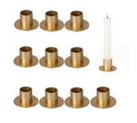 Lot de 10 bougeoirs coniques en métal pour bougies coniques de 2 cm de diamètre pour mariage, fête, anniversaire, centres de table, cadeaux de pendaison de crémaillère (doré)