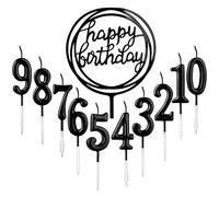 Lot de 10 bougies d'anniversaire numérotées de 0 à 9 ans + 1 lettre Alles Gute zum Geburtstag Glitter Cake Topper Décoration de gâteau numéro Bougies numériques pour fête d'anniversaire (plaqué or)