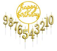 Lot de 10 bougies de gâteau numéro 0 à 9 ans + 1 lettre de joyeux anniversaire à paillettes décoration de gâteau numéro de bougies numériques pour fête d'anniversaire mariage (doré)
