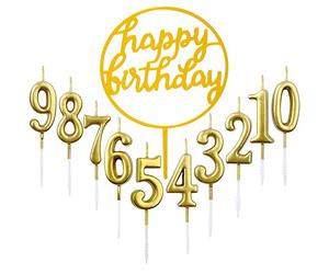Lot de 10 bougies de gâteau numéro 0 à 9 ans + 1 lettre de joyeux anniversaire à paillettes décoration de gâteau numéro de bougies numériques pour fête d'anniversaire mariage (doré)