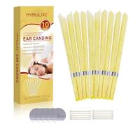 Lot de 10 bougies d'oreilles en cire d'abeille naturelle bio - Bougies d'oreilles entièrement naturelles - Bougies en cire d'abeille - Bougies en cire d'abeille avec 5 disques de protection + 10