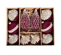 Lot de 10 boules de Noël avec formes uniques et texture floquée, adaptées pour les décorations d'arbre et les projets de décoration faits à la main (rouge vin)