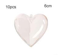 Lot de 10 boules transparentes à suspendre en forme de cœur pour décoration de sapin de Noël, décorations en plastique transparent pour mariages, fêtes, écoles et travaux manuels (6 cm)