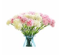 Lot de 10 bouquets de fleurs artificielles en soie, tête de fleur unique de 50 cm et feuille verte pour restaurant,fête de la maison,décoration de mariage,décoration de fleurs couronne(blanc + rose)