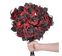 Lot de 10 bouquets floraux d'Halloween avec roses et araignées pour créer une fête de style gothique et des décorations d'intérieur (rouge)