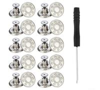 Lot de 10 boutons de couture en métal pour jeans et vestes 17 mm avec tournevis pratique (H)