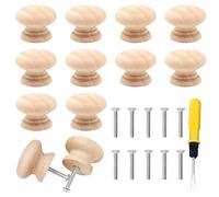 Lot de 10 boutons de meuble en bois pour armoires, 33 x 26 mm, avec vis et tournevis, boutons en bois, poignées de porte en bois, boutons ronds en bois, boutons d'armoire pour meubles, meubles