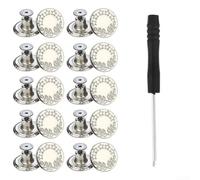 Lot de 10 boutons de rechange en métal pour jeans, 17 mm, avec tournevis, idéal pour pantalons et vestes (C)