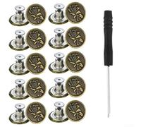 Lot de 10 boutons de rechange en métal pour jeans, 17 mm, avec tournevis, idéal pour pantalons et vestes (B)
