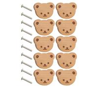 Lot de 10 boutons de tiroir avec motif ours | Poignées d'armoire de salle de bain en bois | Poignées décoratives pour meubles de cuisine, bureau, porte d'armoire