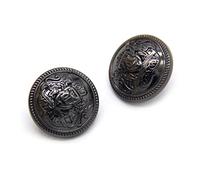 Lot de 10 boutons décoratifs tendance en métal avec surface maille dentelle et logo - Boutons avec boucle pour manteau, Gun black, 25mm