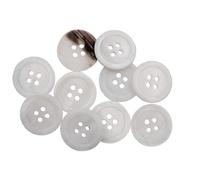 Lot de 10 boutons en nacre véritable blanc scintillant, 4 trous de fabrication européenne, plats avec bord légèrement surélevé, disponibles en 4 tailles, nacre (20 mm)