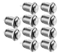 Lot de 10 Boutons Poussoirs Momentanés en Métal Etanche SPST sans Bouton Momentané 2A 12V/24V/125V/250V 12mm