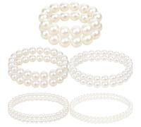 Lot de 10 bracelets de perles blanches pour femme - 20 x 12 x 1,2 cm
