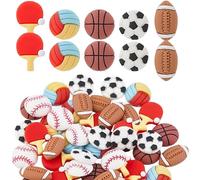 Lot de 10 breloques en résine à dos plat en forme de balle de sport - Assortiment de décorations de basket-ball, football, volley-ball, rugby et pingpong pour bricolage, scrapbooking, décoration de