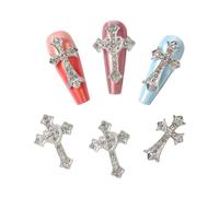 Lot de 10 breloques rétro en forme de croix en alliage et strass - Fournitures pour décoration d'ongles en acrylique - Accessoires pour ongles - Design à faire soi-même