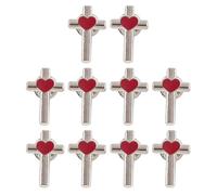 Lot de 10 broches en forme de croix émaillées en forme de cœur - Unisexe - Accessoire de vêtements pour célébration d'événement - Broche foi en alliage, One Size, Comme décrit