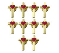 Lot de 10 broches en forme de cœur émaillées en forme de croix en alliage résistant à la décoloration Accessoires pour événements spéciaux, One Size, Comme décrit