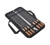 Lot de 10 brochettes de barbecue - Brochettes de barbecue - Outils de barbecue réutilisables en acier inoxydable avec poignées en bois - Pour les pique-niques en famille en plein air