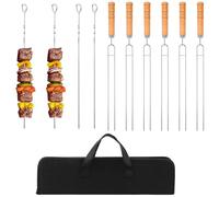 Lot de 10 brochettes de barbecue en acier inoxydable - 40 cm - Réutilisables - Avec poignée en bois antidérapante - Portables - Avec sac en toile - Passent au lave-vaisselle - Noir