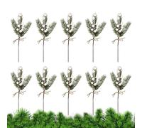 Lot de 10 brochettes de Noël pour couronnes - Baies rouges et branches de sapin rouges givrées à la neige - Remplissage de sapin de Noël de 35,5 cm - Pour vase à fleurs - Décoration de Noël d'hiver