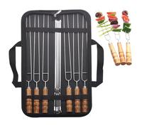 Lot de 10 brochettes en métal pour barbecue, brochettes à kebab plates, inoxydables, réutilisables, pour l'extérieur, le camping, les pique-niques