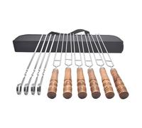 Lot de 10 brochettes plates en métal pour barbecue en acier inoxydable avec manche en bois