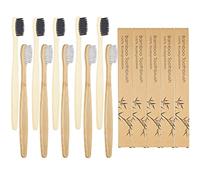 Lot de 10 brosses à dents en bambou à poils souples pour adulte, biodégradable, sans BPA, respectueux de l'environnement, noir et blanc