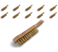 Lot de 10 brosses métallique à main type soudeur | Garnissage fil laiton ondulé sur 4 rangs | Manche bois (hêtre) | Brossage ébavurage décapage soudure peinture rouille | Kibros 32L4x10
