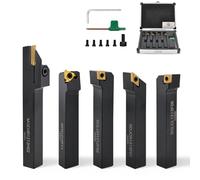 Lot de 10 burins en carbure de tungstène avec tige de 12 mm, 5 plaques de coupe réversibles + 5 supports pour tournage en métal - dans un coffret en aluminium