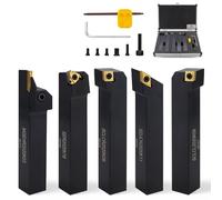 Lot de 10 burins rotatifs en carbure de tungstène avec tige de 20 mm, 5 plaques de coupe réversibles + 5 supports pour tournage en métal - dans un coffret en aluminium